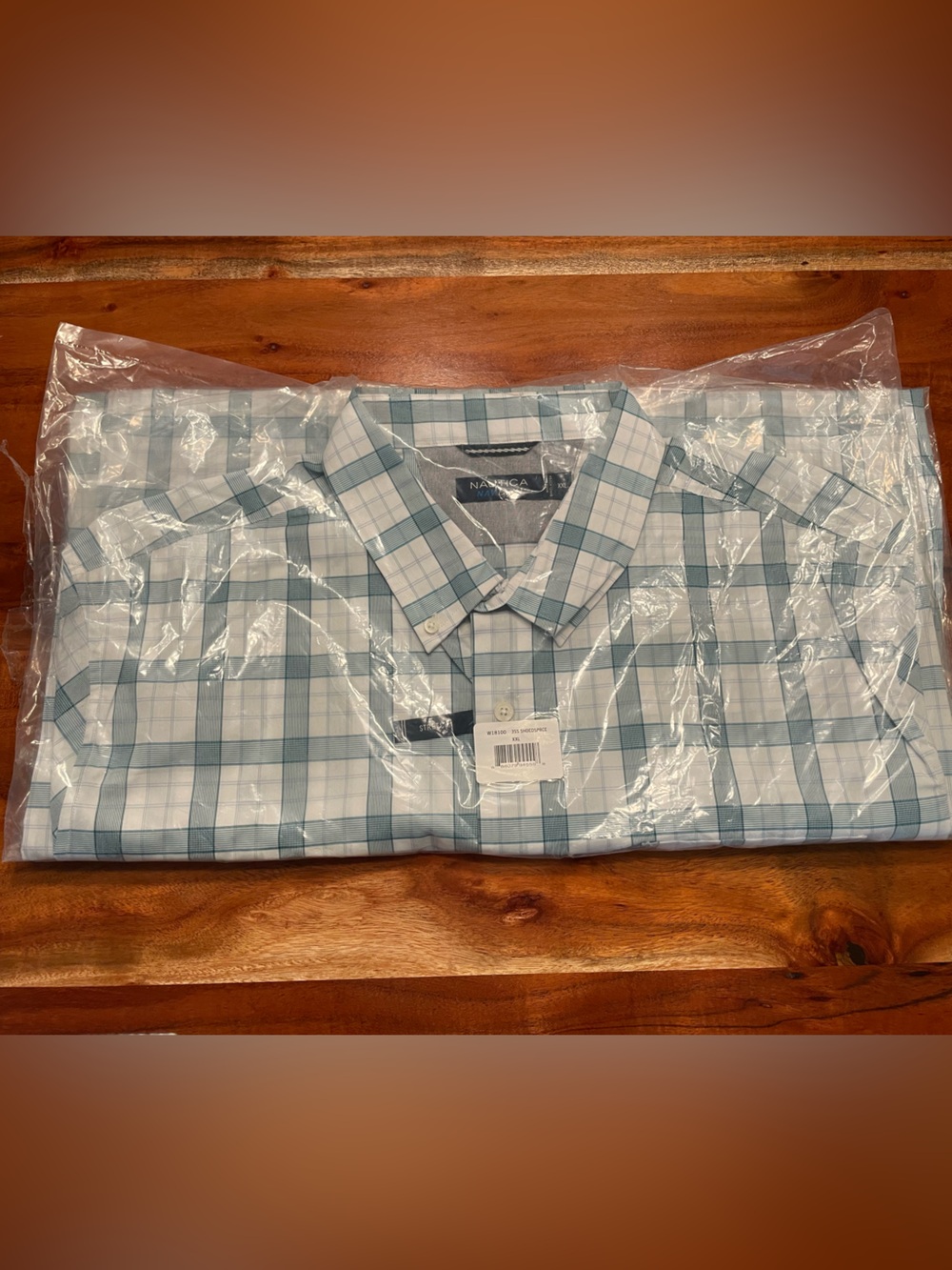 Nautica Light Blue and White Plaid Dress Shirt